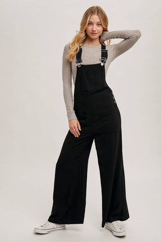 RELAXED WIDE LEG OVERALL JUMPSUIT: OATMEAL / L