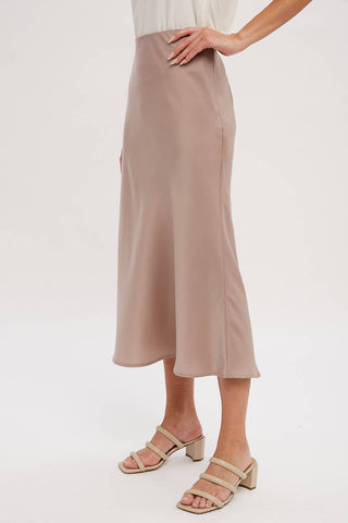 SATIN MIDI SKIRT: ASH / M