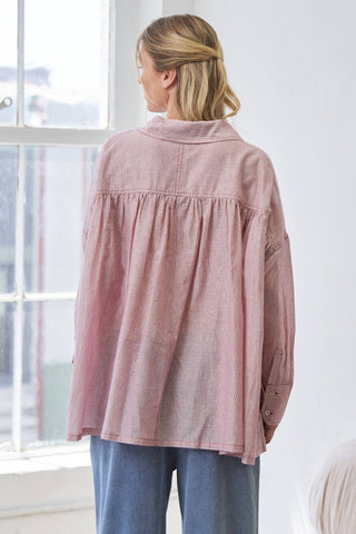 Red Mira Lightweight Button-Up Shirt