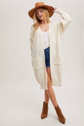 RIBBED OPEN FRONT CARDIGAN: BLUSH / M/L