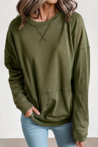 Solid Drop Shoulder Pocketed Loose Sweatshirt | S-2XL: Green / Missy / S