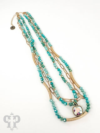 Triple strand necklace 1N489: Green