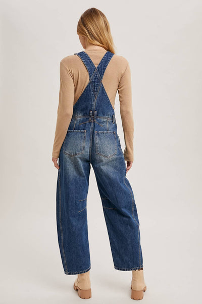 DENIM BARREL OVERALLS: DK.WASH / S