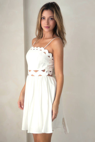 LD1280 Scallop Cut-Out Mini Dress: Off-White / SMALL