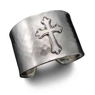 Silver Plated Adjustable Cuff Bracelet - Cross