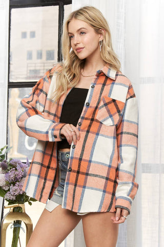 CEJ2586B -LONG SLEEVES BOYFRIEND FLANNEL SHACKET