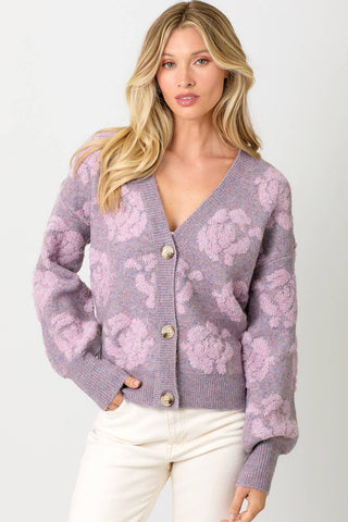 20429 Floral Button Down Cardigan: Cream / Large