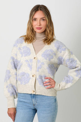 20429 Floral Button Down Cardigan: Cream / Large