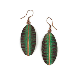 Copper Patina Earrings - Tropical Green Leaf