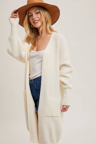 RIBBED OPEN FRONT CARDIGAN: BLUSH / M/L