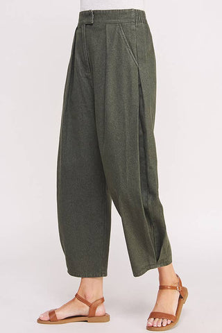 HIGH WAIST PLEATED BAGGY ANKLE LENGTH TROUSERS: MOCHA / M