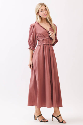 VOLUNMINOUS SLEEVE WITH V NECKDROP MAXI DRESS - VD6208
