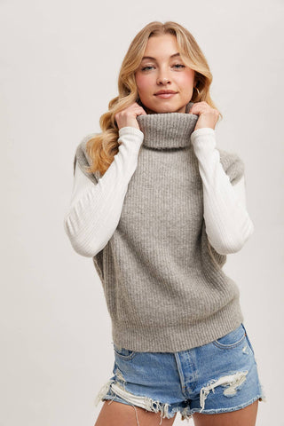 TURTLENECK SWEATER KNIT VEST: H.GREY / M/L