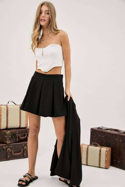 SOLID SHORT SKIRT PANTS POCKETS PLEATED SHORTS: S / Taupe