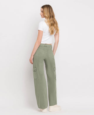 HIGH RISE UTILITY CARGO WIDE LEG JEANS  T5823AG: ARMY GREEN / 24