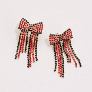 Bow Fringes Rhinestones Earrings: Burgundy/White / One / B5SE2177