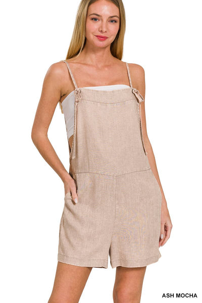 ...SI-25898 Washed Linen Knot Strap Rompers: ASH GREY-165824 / S