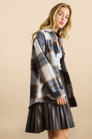 CEJ2586B -LONG SLEEVES BOYFRIEND FLANNEL SHACKET