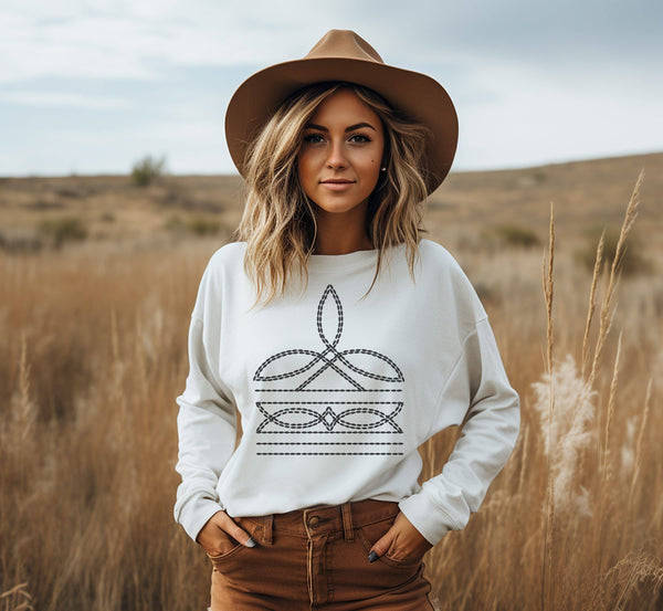 Boot Stitch Crew Neck Sweatshirt | Western Sweatshirt: Sand / Mens Small