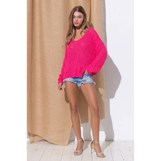 LOOSE POPCORN KNIT BOAT NECK PULLOVER