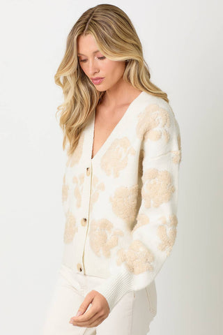 20429 Floral Button Down Cardigan: Cream / Large