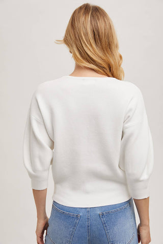 PUFFED 3/4 SLEEVED KNIT SWEATER TOP: LATTE / M