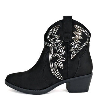 Soda RONAN Women Rhinestone Flame Western Cowboy Booties: BLACK SUEDE / D12-5.5(1)-6(1)-6.5(1)-7(2)-7.5(2)-8(2)-8.5(1)-9(1)-10(1)