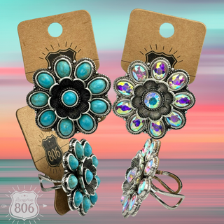 Flower ring 806-R046: Turquoise