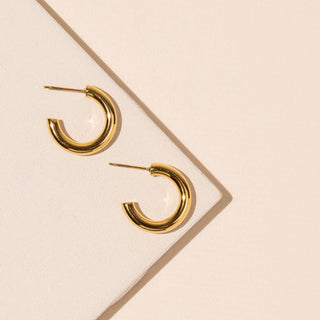 18K Gold Plated Stainless Steel Basic Hoop Earrings: Medium