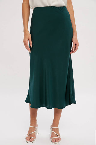 SATIN MIDI SKIRT: HUNTER GREEN / M