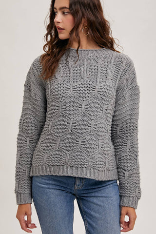 CABLE KNIT SWEATER PULLOVER: H.GREY / S/M