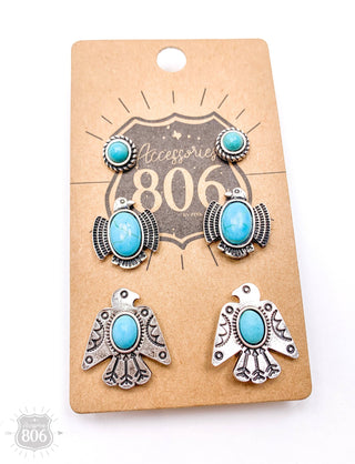 Thunderbird Post Earring Set 806-E237: Turquoise