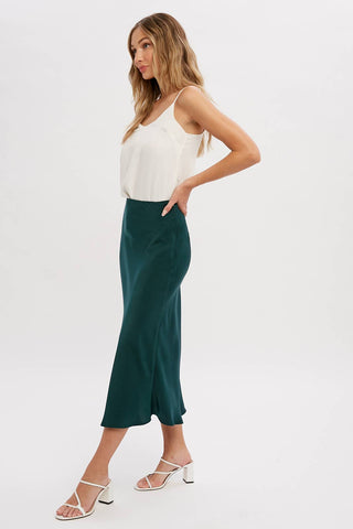 SATIN MIDI SKIRT: ASH / M