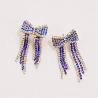 Bow Fringes Rhinestones Earrings: Burgundy/White / One / B5SE2177