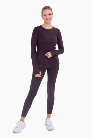 Brushed Interior Long Sleeve Active Top with Thumbholes: BLACK / S:M:L (2:2:2)