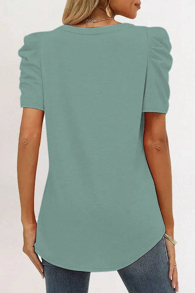 Puff Sleeve V-Neck T-Shirt: S / Green