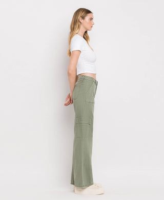 HIGH RISE UTILITY CARGO WIDE LEG JEANS  T5823AG: ARMY GREEN / 24