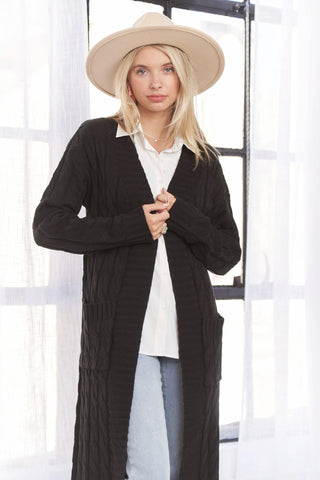 LESW3774 - CABLE KNIT COZY SWEATER CARDIGAN: NATURAL OFF WHITE / L