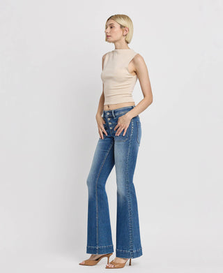 MID RISE TROUSER HEM FLARE JEANS T5848: GLEEFULLY / 24