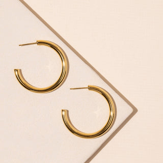 18K Gold Plated Stainless Steel Basic Hoop Earrings: Medium