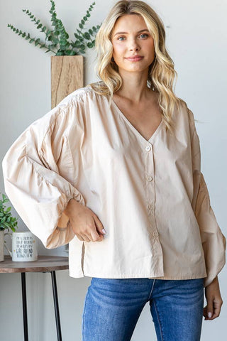 Loose Flowy Top with Ruched Sleeves