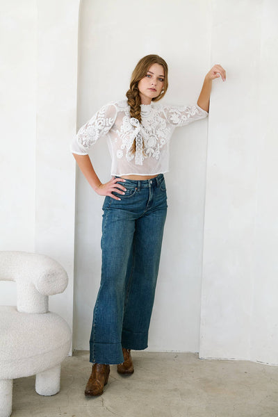 TUMMY CONTROL HIGH RISE CUFFED A WIDE LEG JEANS : 13 (30)