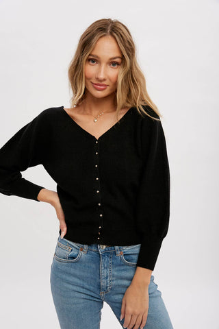 V-NECK BUTTON UP PULLOVER: CREAM / S