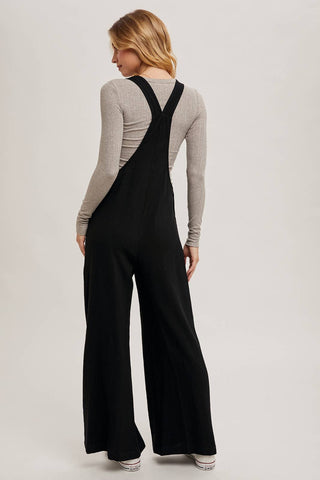 RELAXED WIDE LEG OVERALL JUMPSUIT: OATMEAL / L