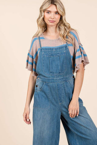 DENIM TIE BACK SLEEVELESS WIDE LEG OVERALLS