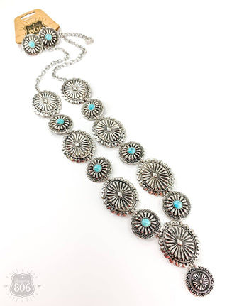 Stone concho necklace set 806-S025 - LAST CALL: Turquoise