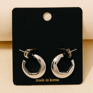 Hexagon Cut Out Rounded Hoop Earrings