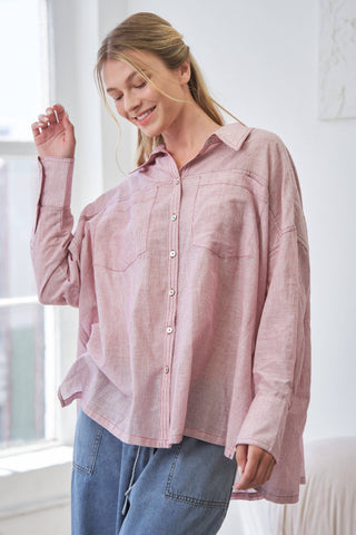 Red Mira Lightweight Button-Up Shirt
