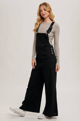 RELAXED WIDE LEG OVERALL JUMPSUIT: OATMEAL / L