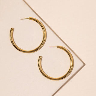 18K Gold Plated Stainless Steel Basic Hoop Earrings: Medium